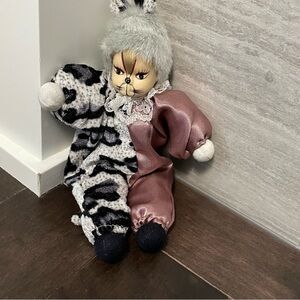 Vintage Porcelain Face Cat Clown Collectible Doll